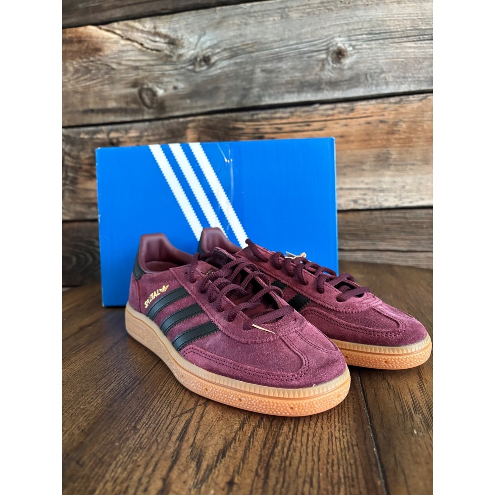 Adidas Handball Spezial Maroon Black Gold Gum Suede Sneakers JR3848 Mens 4.5